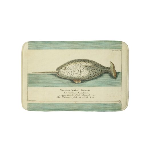 Narwhal Antique Whale Watercolor Wissenschaftliche Badematte (Vorderseite)