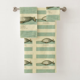 Narwhal Antique Whale Watercolor Wissenschaftliche Badhandtuch Set