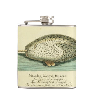 Narwhal Antique Whale Watercolor Wissenschaftliche Flachmann