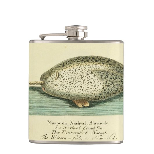 Narwhal Antique Whale Watercolor Wissenschaftliche Flachmann (Vorderseite)