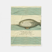 Narwhal Antique Whale Watercolor Wissenschaftliche Fleecedecke (Vorderseite)