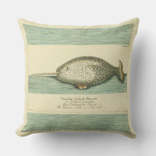 Narwhal Antique Whale Watercolor Wissenschaftliche Kissen