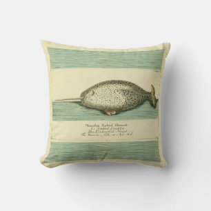 Narwhal Antique Whale Watercolor Wissenschaftliche Kissen