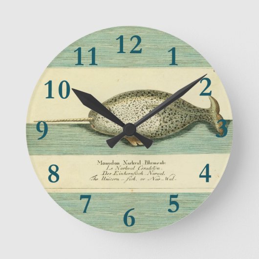 Narwhal Antique Whale Watercolor Wissenschaftliche Runde Wanduhr (Vorderseite)