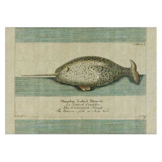 Narwhal Antique Whale Watercolor Wissenschaftliche Schneidebrett (Vorderseite)