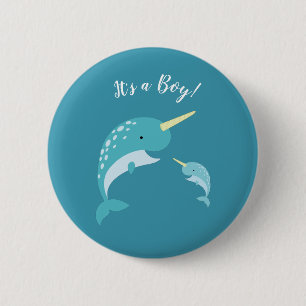 Narwhal Baby Duwer Yellow Gender Neutral Wal Button