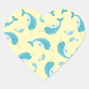 Narwhal Baby Duwer Yellow Gender Neutral Wal Herz-Aufkleber