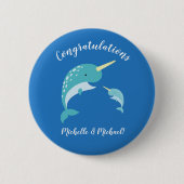 Narwhal Baby Shower Blue Boy Niedlich Button (Vorderseite)