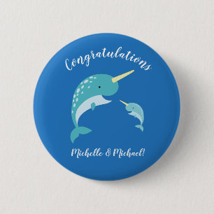 Narwhal Baby Shower Blue Boy Niedlich Button