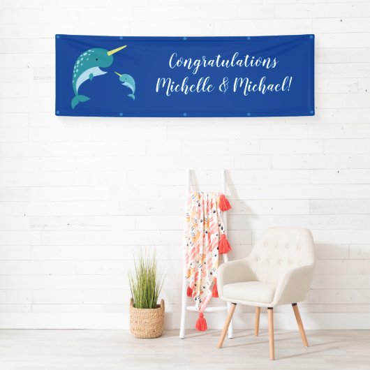 Narwhal Baby Shower Blue Boy Whale Banner (Insitu)