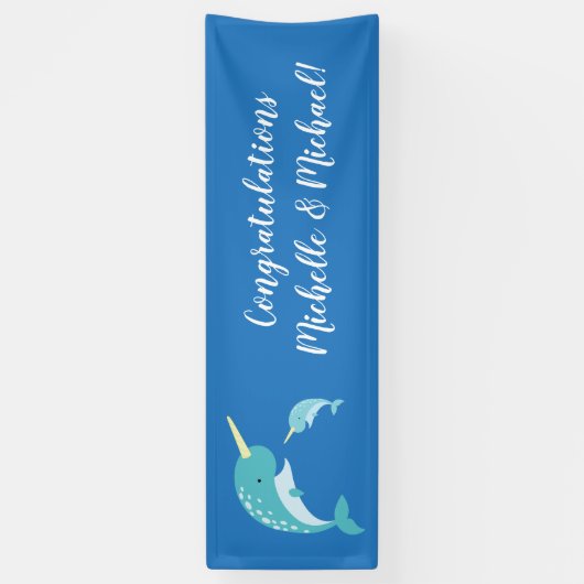 Narwhal Baby Shower Blue Boy Whale Banner (Vertikal)