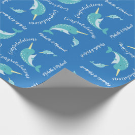 Narwhal Baby Shower Blue Boy Whale Geschenkpapier