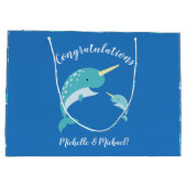 Narwhal Baby Shower Blue Boy Whale Große Geschenktüte (Rückseite)