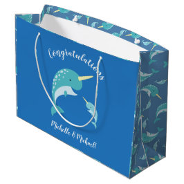 Narwhal Baby Shower Blue Boy Whale Große Geschenktüte