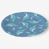 Narwhal Baby Shower Blue Boy Whale Pappteller (Schrägansicht)