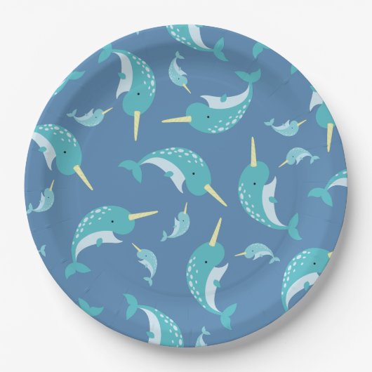 Narwhal Baby Shower Blue Boy Whale Pappteller (Vorderseite)