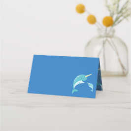 Narwhal Baby Shower Blue Boy Whale Platzkarte
