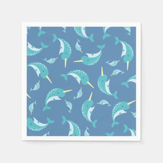 Narwhal Baby Shower Blue Boy Whale Serviette (Vorderseite)
