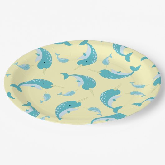 Narwhal Baby Shower Pappteller (Schrägansicht)