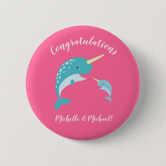 Narwhal Baby Shower Pink Girl Niedlich Button (Vorderseite)