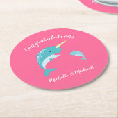 Narwhal Baby Shower Pink Girl Niedlich Runder Pappuntersetzer (Angewinkelt)