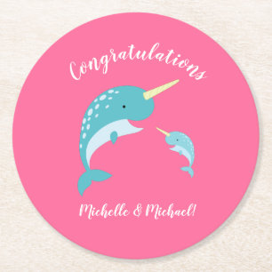 Narwhal Baby Shower Pink Girl Niedlich Runder Pappuntersetzer