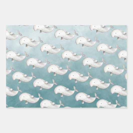 Narwhal Beluga Wale unter dem tiefblauen Ozean Geschenkpapier Set (Vorderseite 2)