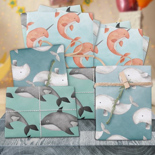 Narwhal Beluga Wale unter dem tiefblauen Ozean Geschenkpapier Set