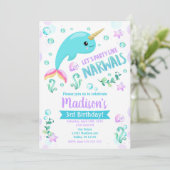 Narwhal Birthday Einladung Magisches Party (Stehend Vorderseite)