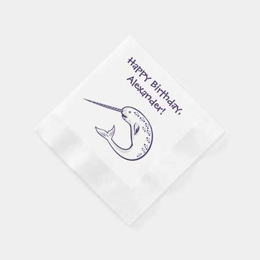 Narwhal Birthday Party Custom Paper Napkins Serviette (Ecke)