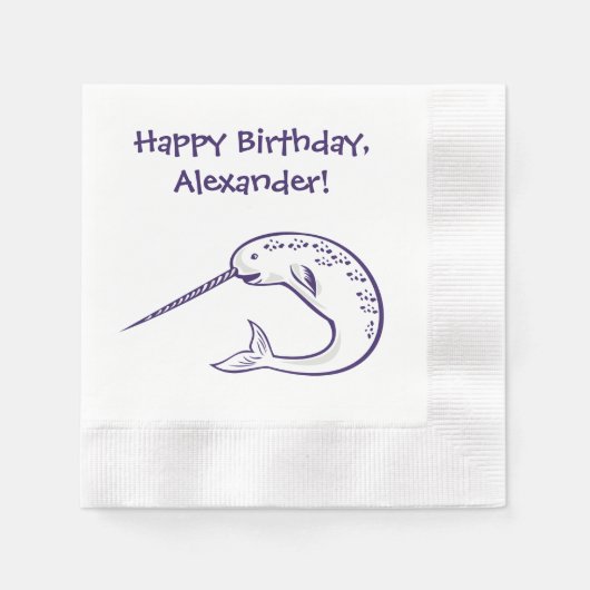 Narwhal Birthday Party Custom Paper Napkins Serviette (Vorderseite)