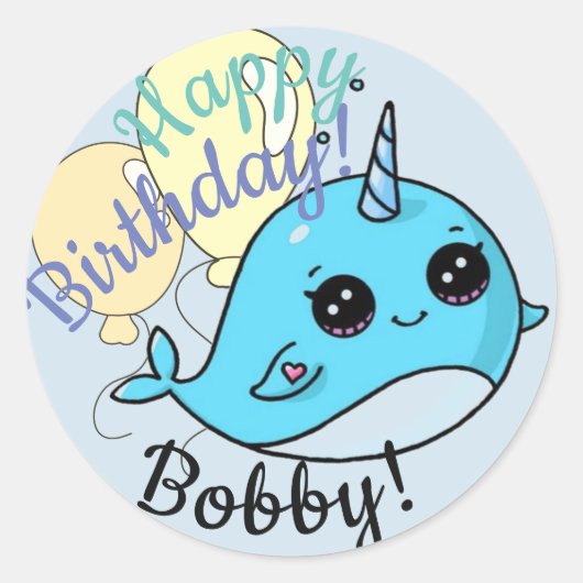 Narwhal Birthday Stickers Personalisiert (Vorderseite)