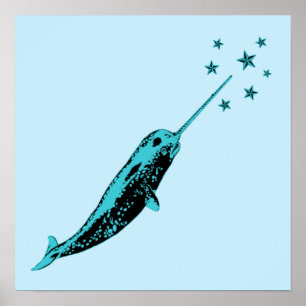 Narwhal blauer Wandkunst-Plakatdruck Poster