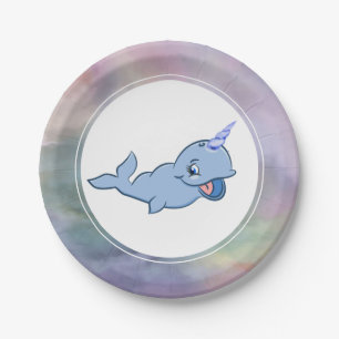 Narwhal Blue Adorable Baby Kawaii Ocean Shower Pappteller
