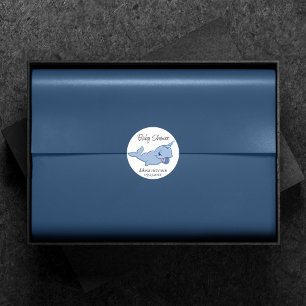 Narwhal Blue   Adorable Baby Kawaii Ocean Shower Runder Aufkleber