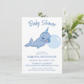 Narwhal Blue | Adorable Bubble Gum Baby Kawaii Einladung (Stehend Vorderseite)