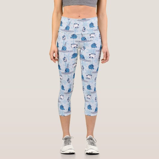 Narwhal Blue Snowflake Pattern Capri Leggings (Vorderseite)