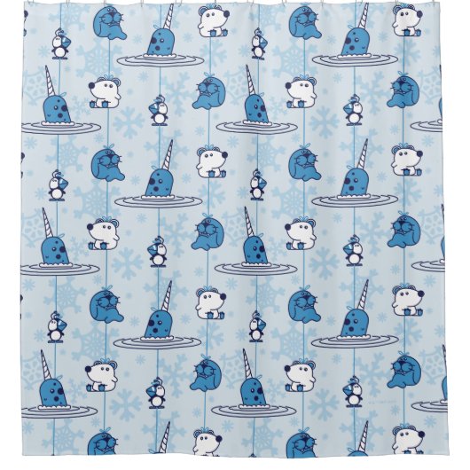 Narwhal Blue Snowflake Pattern Duschvorhang (Vorderseite)