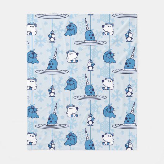Narwhal Blue Snowflake Pattern Fleecedecke (Vorderseite)