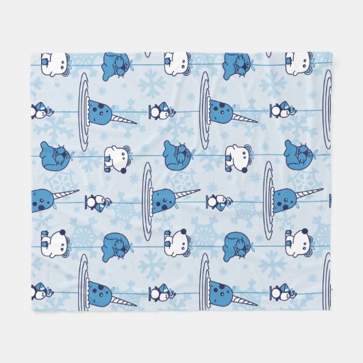 Narwhal Blue Snowflake Pattern Fleecedecke (Vorderseite (Horizontal))