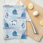 Narwhal Blue Snowflake Pattern Geschirrtuch (Viertel Falte)