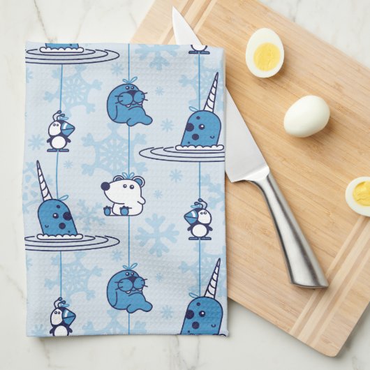 Narwhal Blue Snowflake Pattern Geschirrtuch (Viertel Falte)