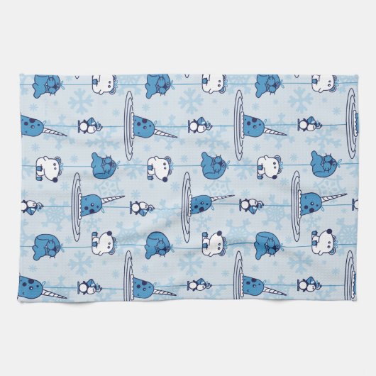 Narwhal Blue Snowflake Pattern Geschirrtuch (Horizontal)