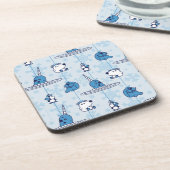 Narwhal Blue Snowflake Pattern Getränkeuntersetzer (Linke Seite)