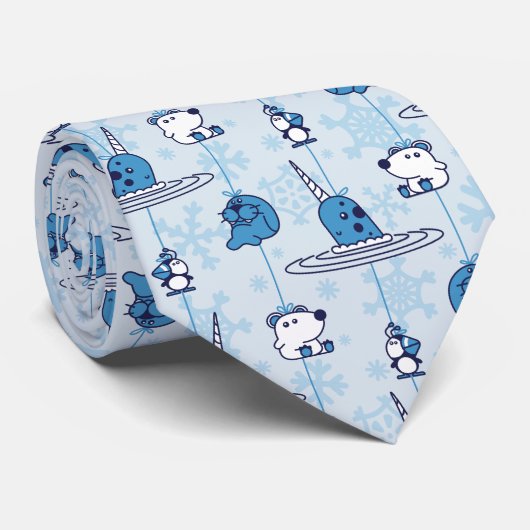 Narwhal Blue Snowflake Pattern Krawatte (Gerollt)