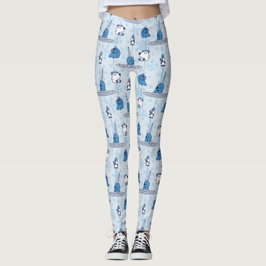 Narwhal Blue Snowflake Pattern Leggings (Vorderseite)