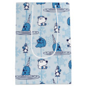 Narwhal Blue Snowflake Pattern Mittlere Geschenktüte (Rückseite)