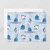 Narwhal Blue Snowflake Pattern Postkarte (Vorne/Hinten)