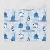 Narwhal Blue Snowflake Pattern Postkarte (Vorderseite)