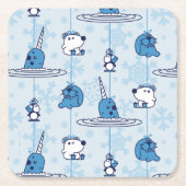Narwhal Blue Snowflake Pattern Rechteckiger Pappuntersetzer (Vorderseite)